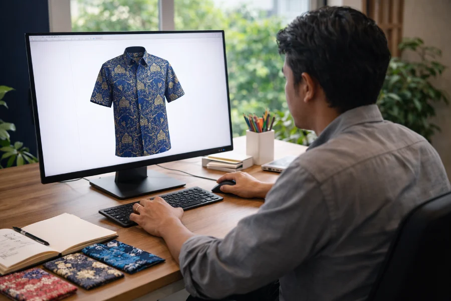 Tim desain Versatra menyiapkan mockup batik digital untuk klien perusahaan Jakarta Timur