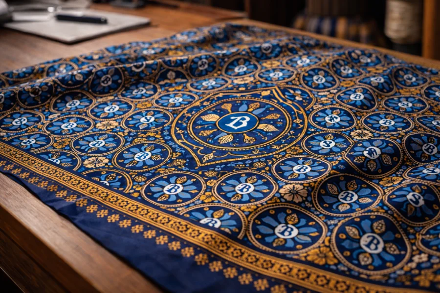 Hasil cetak batik logo perusahaan dengan warna tajam dan detail presisi dari workshop Versatra Jakarta Timur